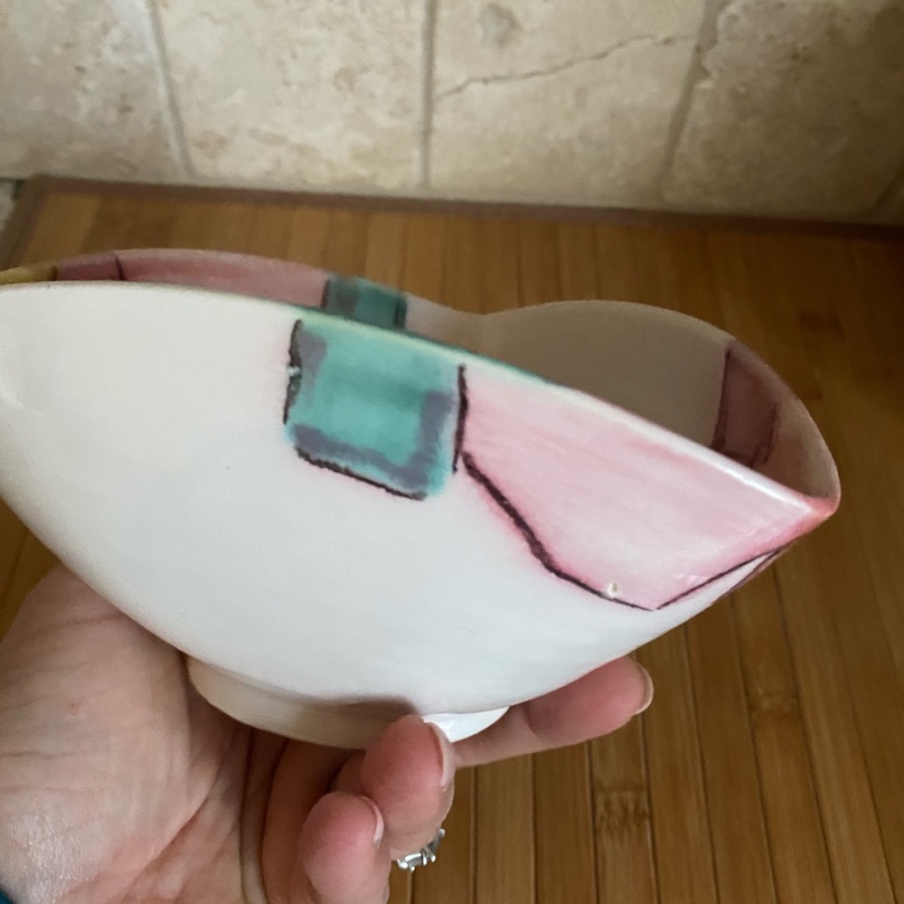 Hand-Painted Mid-Century Modern Art Bowl signed - Picture 10 of 14